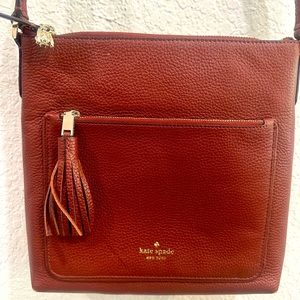 Kate Spade Cross Body Bag- Maroon leather with brass hardware